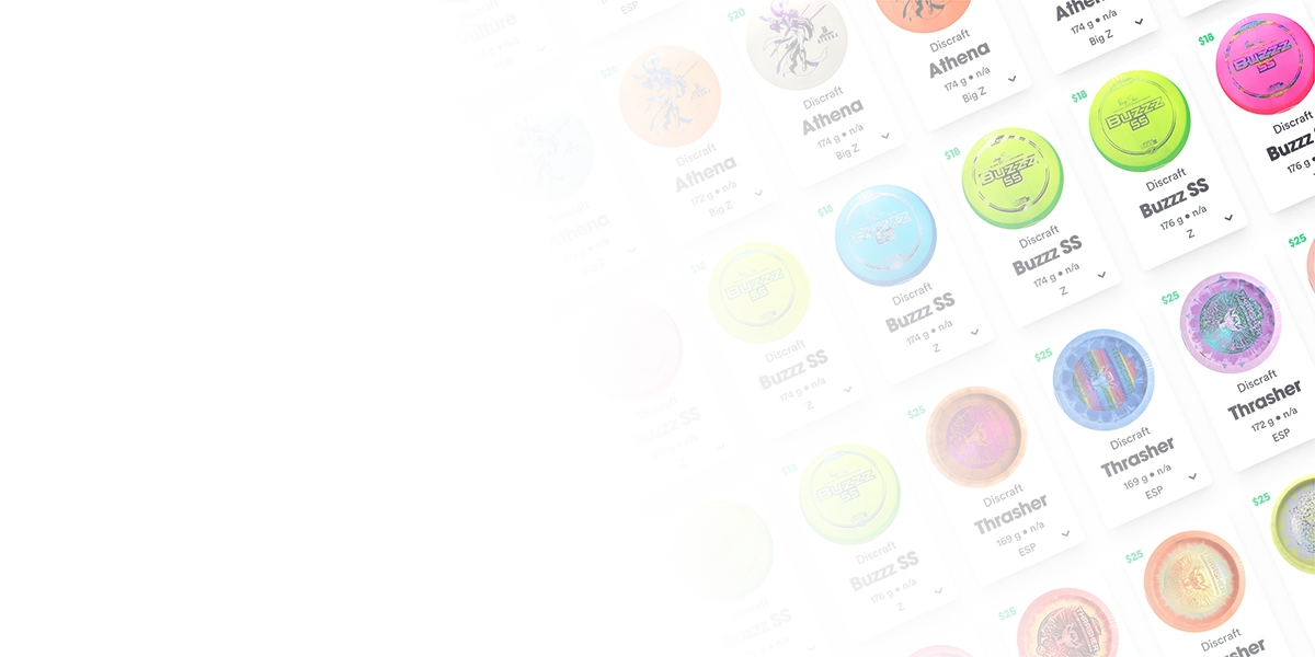 Collection of disc golf discs arranged in a grid showcasing various brands and colors